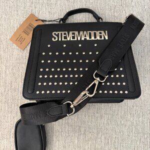NWT Steve Madden Small Beverlys Convertible Crossbody Bag Black Studded